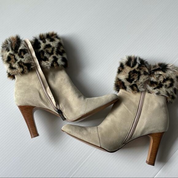 🆕Colin Stuart leopard faux fur suede booties cream size 9 NWOT - Picture 6 of 14